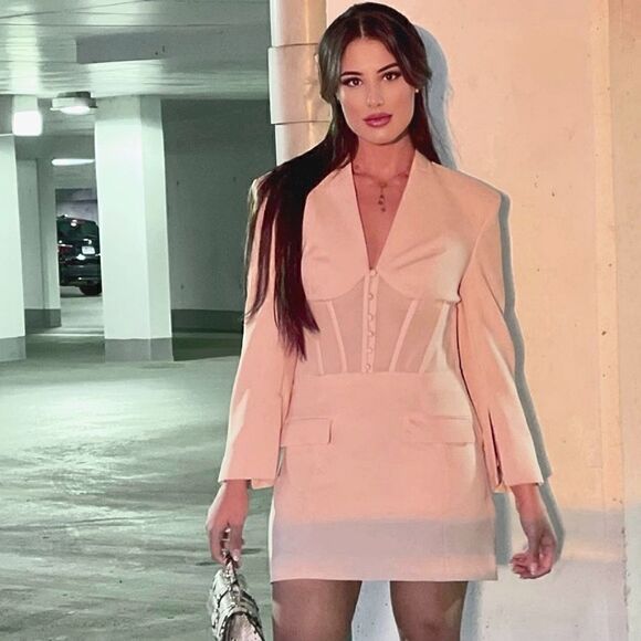 ZARA BLAZER CORSET DRESS BEIGE Pale pink - Picture 6 of 16